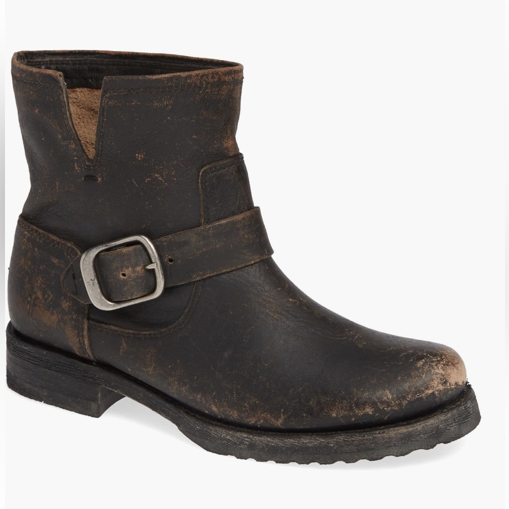 Frye Veronica Black Distressed Leather Ankle Boots